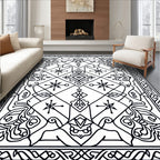 Intricate Black White Geometric Scroll Rug