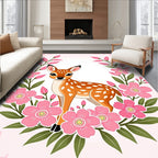 Whimsical Fawn Pink Floral Garden Rug
