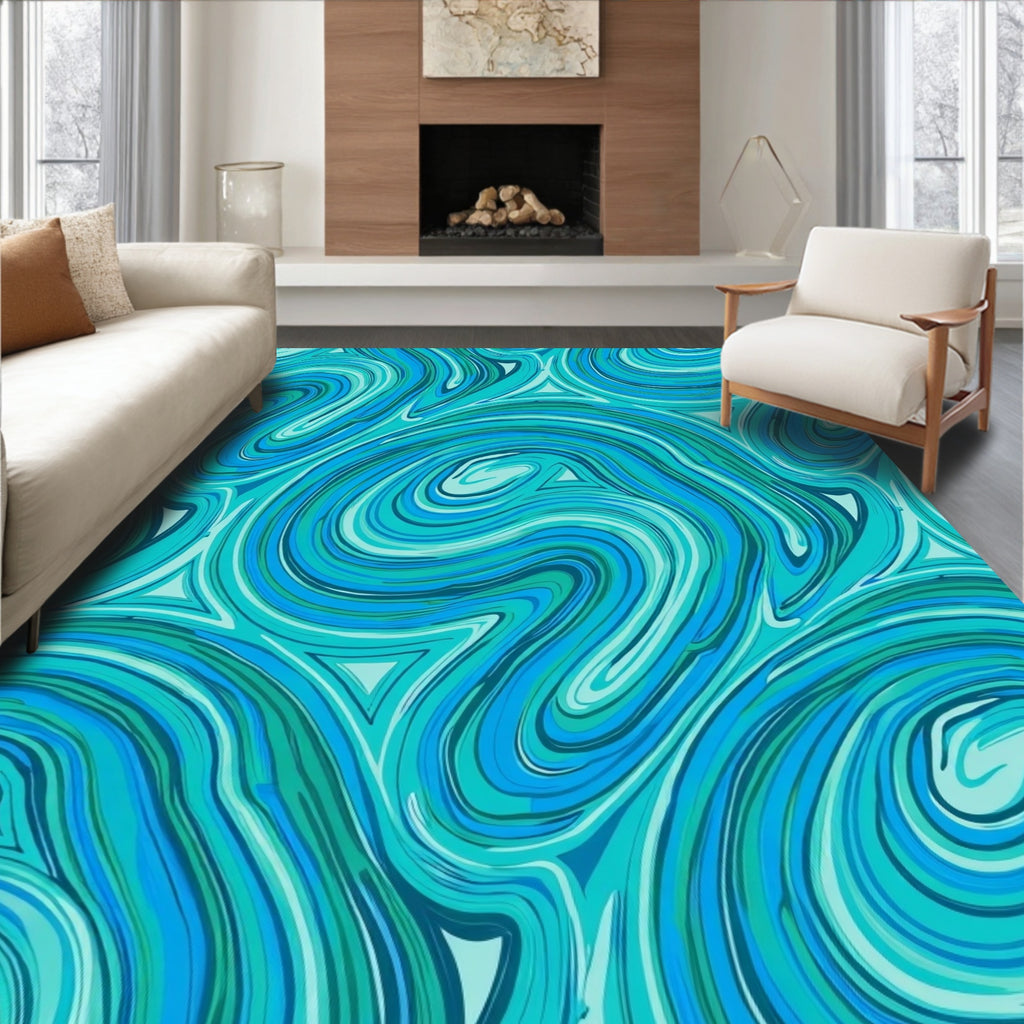Oceanic Swirl Teal Blue Abstract Rug
