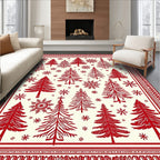 Crimson Woodland Tree Snowflake Scene Rug