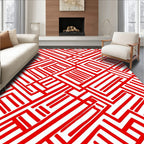 Crimson Geometric Maze Line Rug