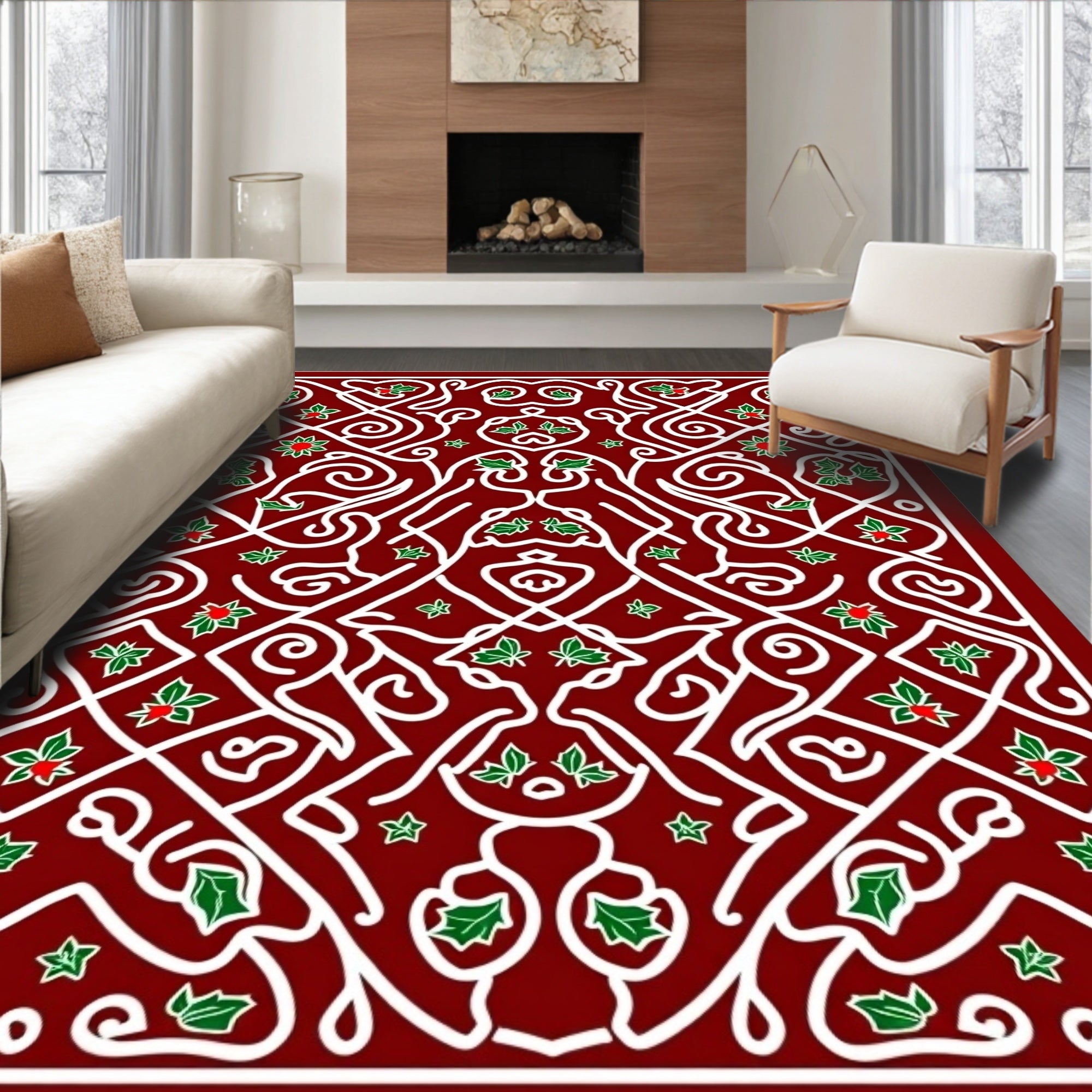 Crimson Holly Swirl Medallion Rug
