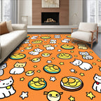 Cute Cats And Stars Orange Rug