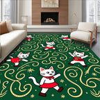 Festive Green Cat Swirl Holiday Rug