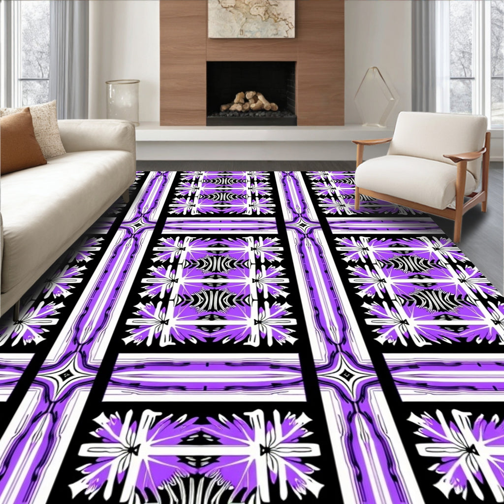 Bold Purple Geometric Star Motif Rug