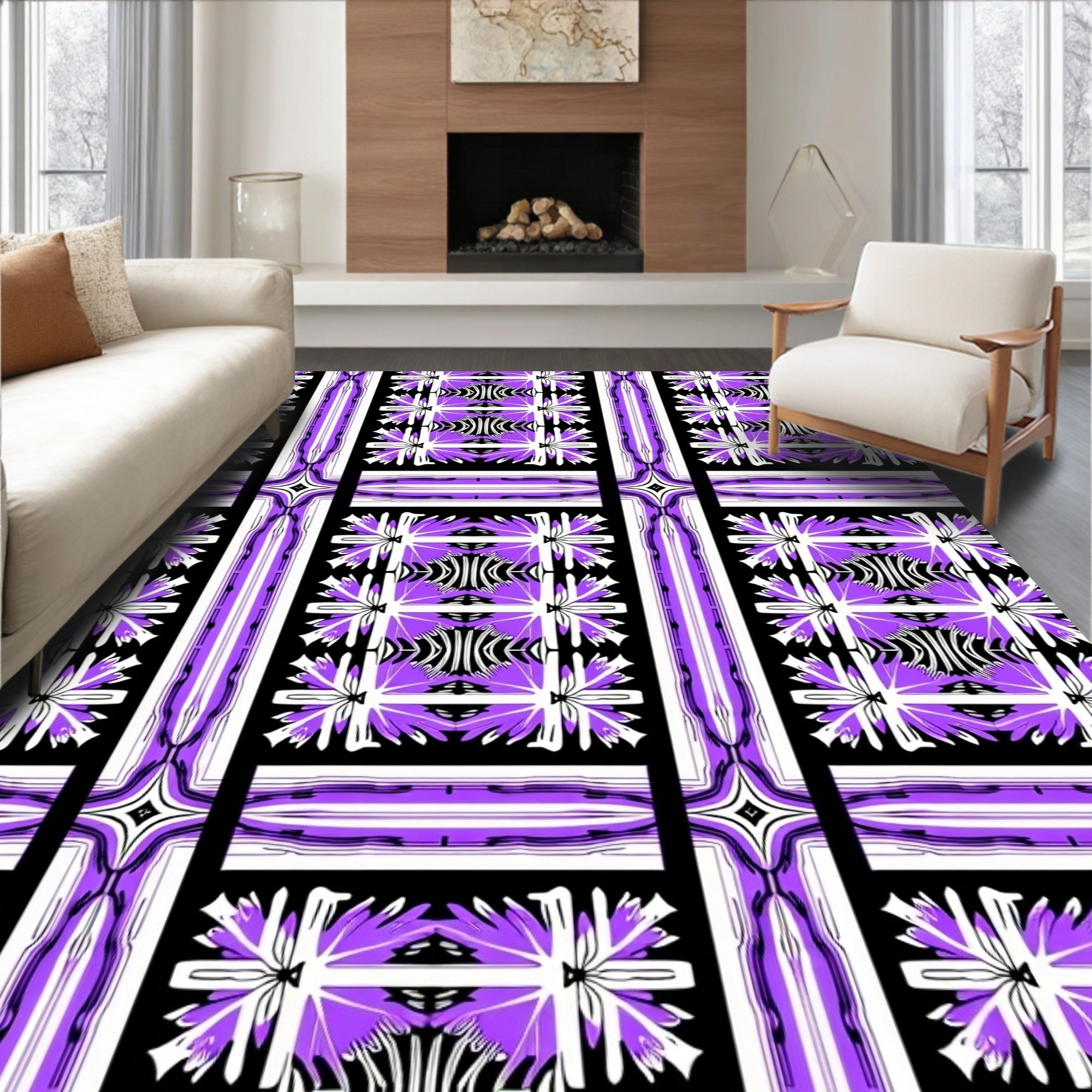 Bold Purple Geometric Star Motif Rug