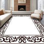 Dark Brown Ornate Scroll Border Rug