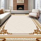 Elegant Cream And Brown Geometric Border Rug