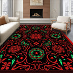 Vibrant Red Green Floral Medallion Mandala Rug