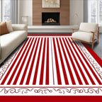 Crimson White Vertical Stripe Ornate Frame Rug