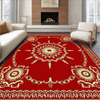 Crimson Sunburst Floral Medallion Border Rug