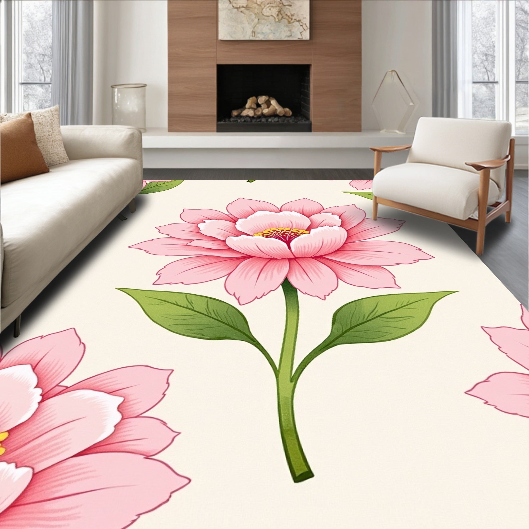 Soft Pink Peony Garden Bloom Rug