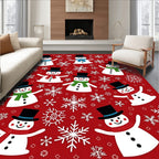 Festive Snowman With Snowflakes Red Rug