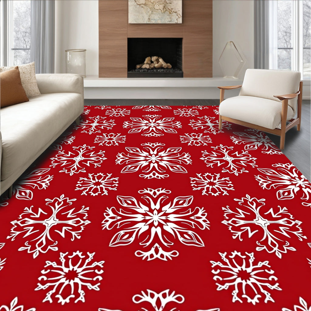 Crimson White Snowflake Scatter Rug