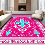 Bold Pink Fleur de Lis Border Rug