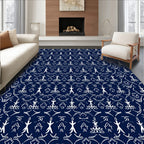 Deep Navy White Folkloric Figures Rug