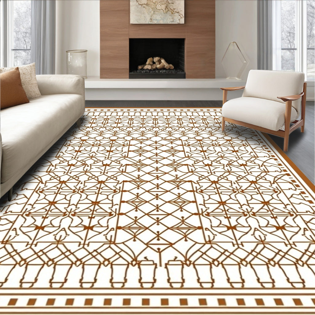 Brown Intricate Geometric Lattice Rug