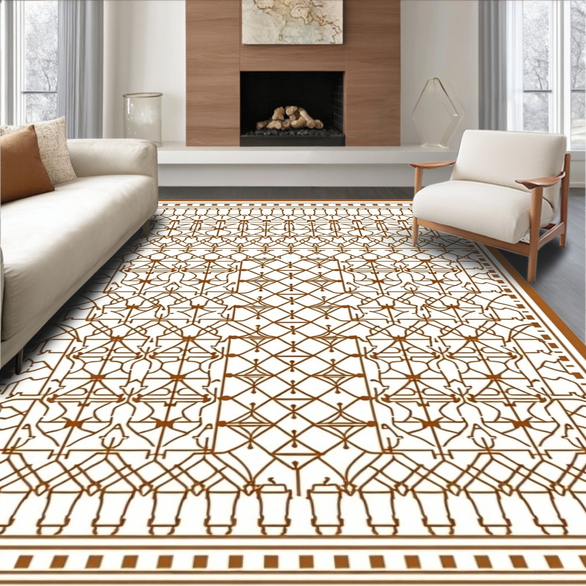 Brown Intricate Geometric Lattice Rug