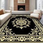Classic Black Gold Floral Medallion Rug
