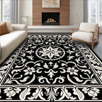 Black Ivory Ornate Floral Medallion Rug