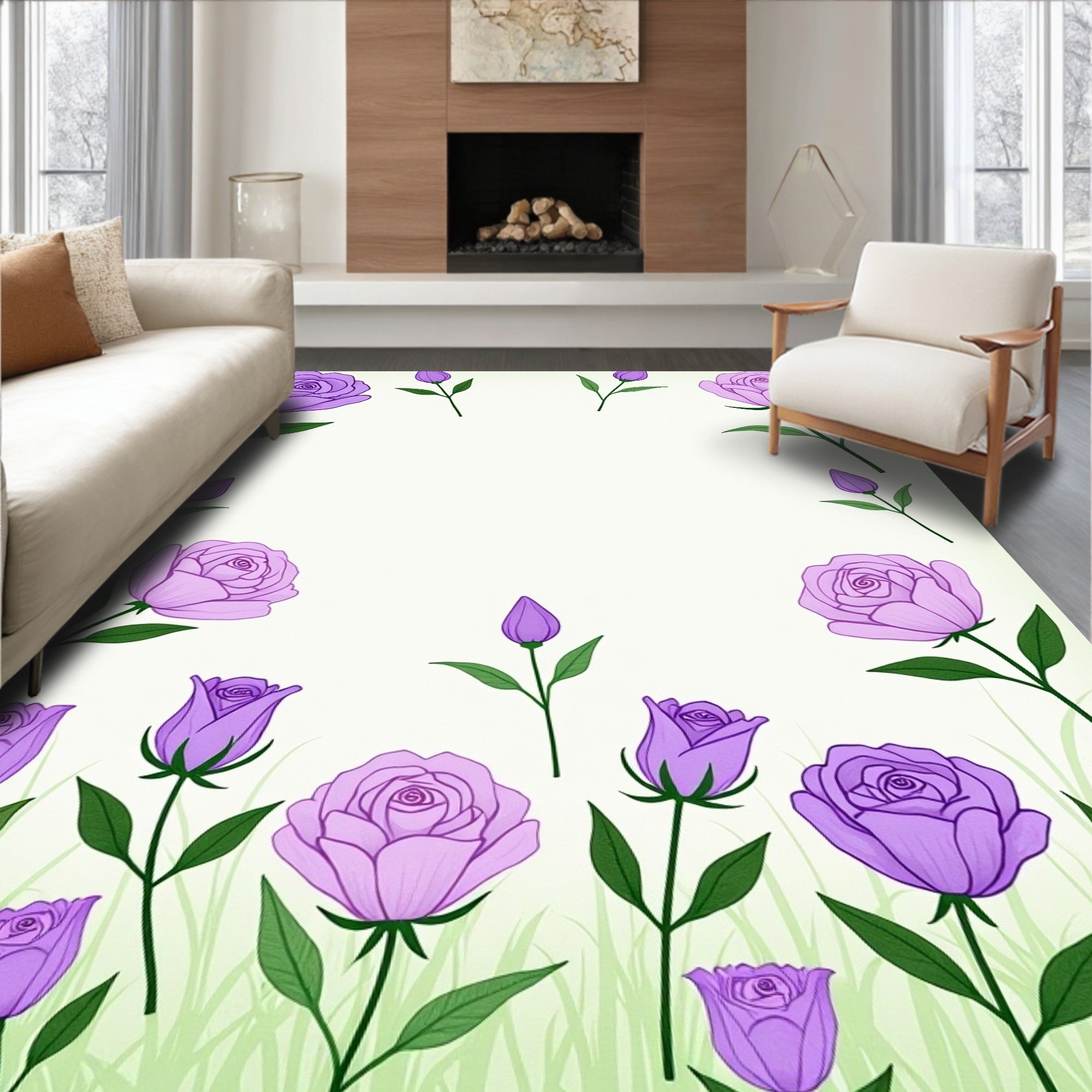 Lavender Garden Rose Border Rug