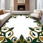 Antique Green and Gold Leaf Frame Rug
