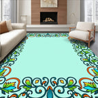Emerald Green Floral Scroll Frame Rug