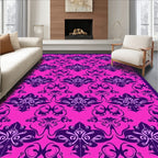Vibrant Pink Plum Damask Swirl Rug