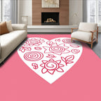 Pink Heart Floral Whimsical Art Rug