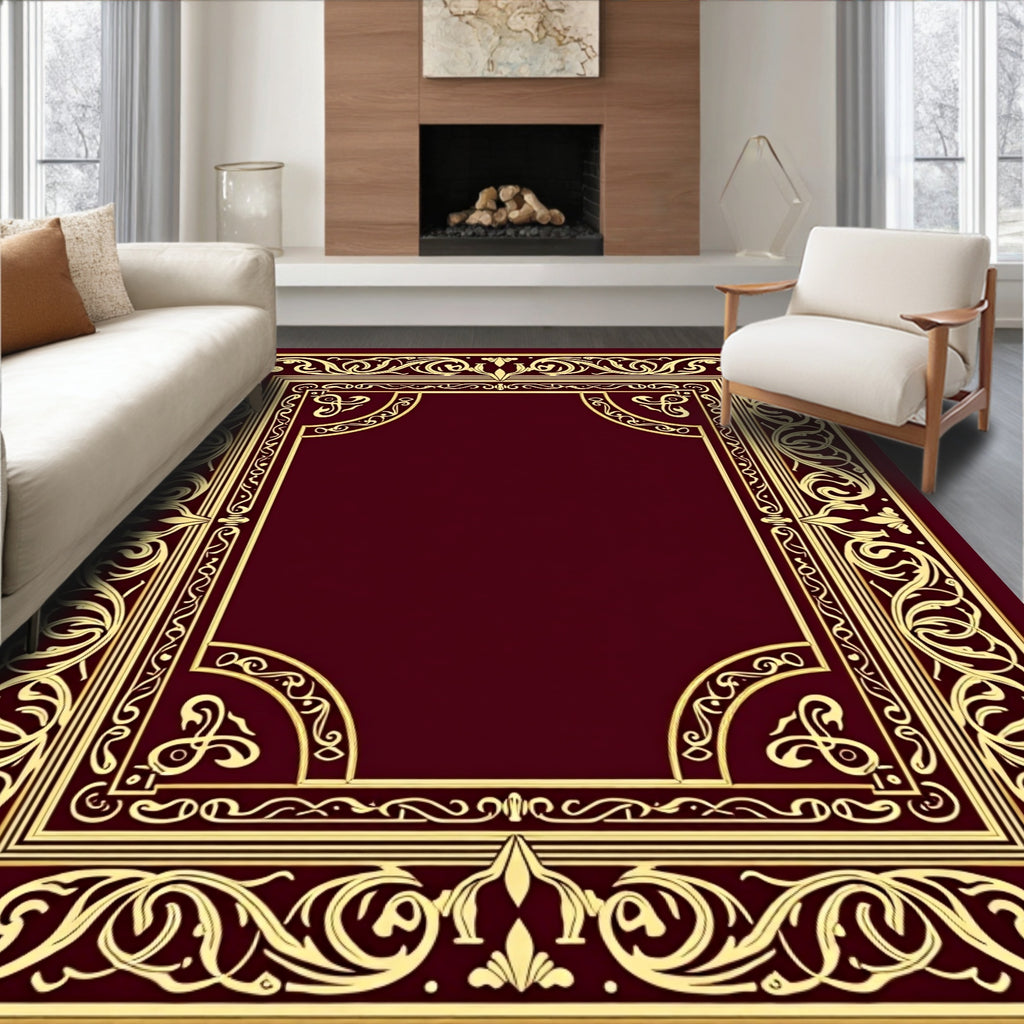 Regal Gold Floral Border Emblem Rug