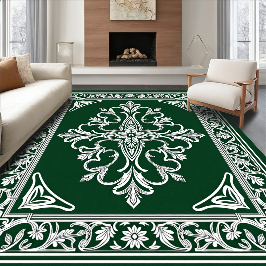Antique Emerald Floral Scroll Rug