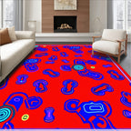 Vibrant Red Blue Abstract Organic Shapes Rug