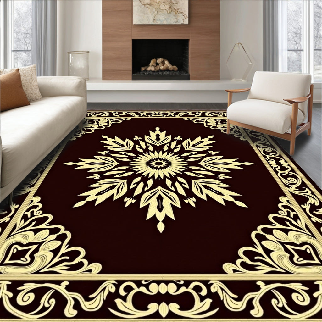Golden Floral Medallion Border Rug