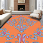 Vibrant Orange Blue Pink Floral Scrolls Rug