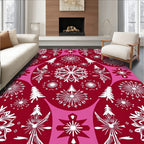 Crimson White Snowflake Evergreen Medallion Rug