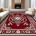 Ornate White Bloom Crimson Border Rug