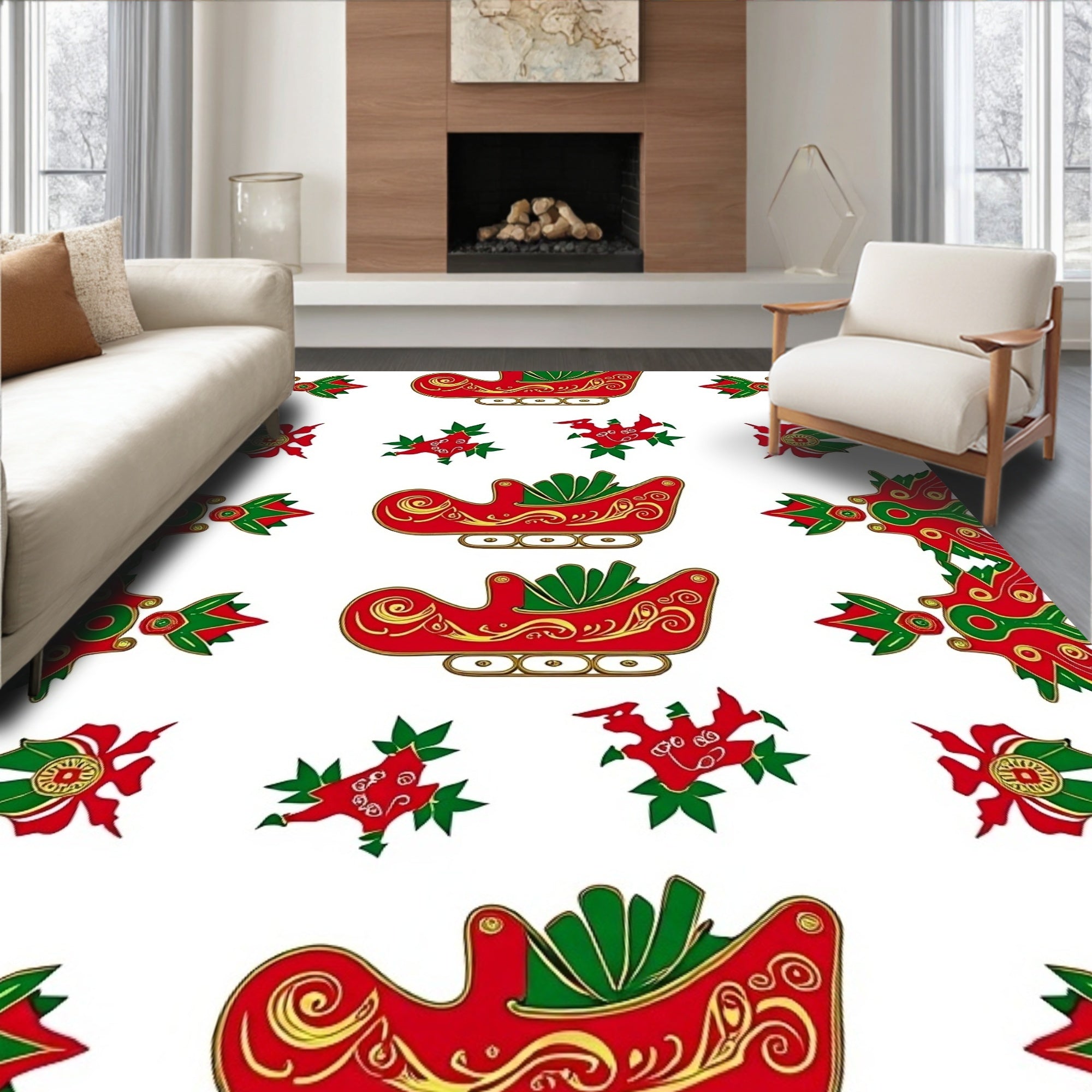 Red Green Sleigh Scrollwork Repeat Rug