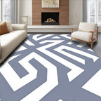 Slate Blue White Geometric Maze Rug