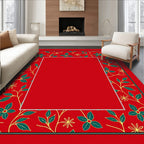 Crimson Floral Vines Border Rug