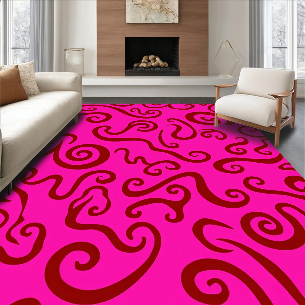 Vibrant Pink Swirling Curls Rug