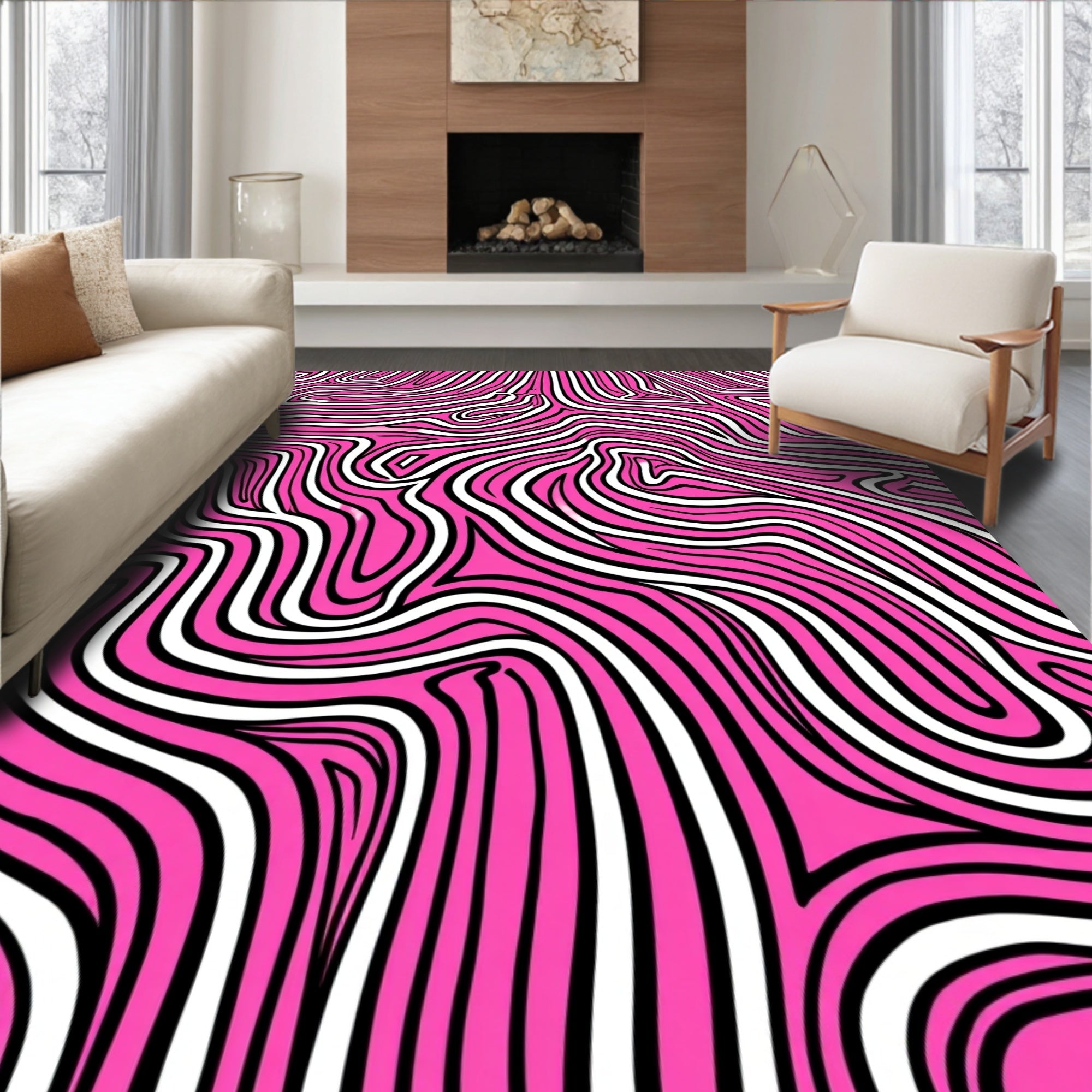 Vibrant Pink Zebra Stripe Abstract Rug