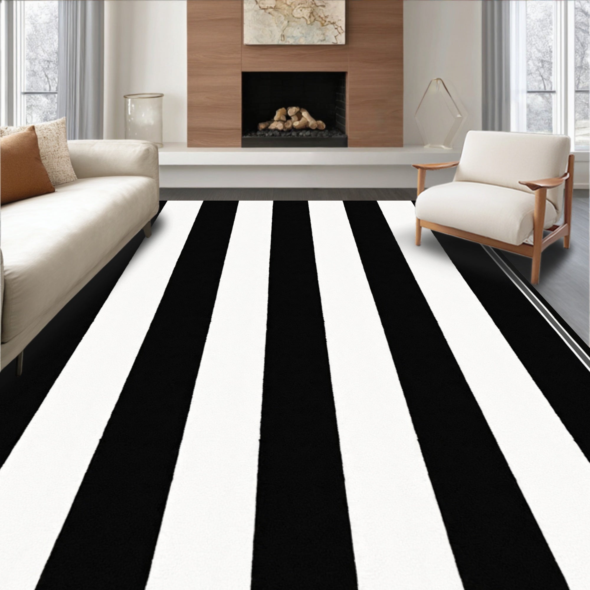 Bold Black White Stripe Rug