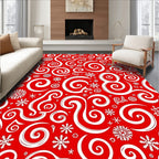 Red White Snowflakes Swirls Rug