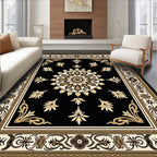 Black Gold Floral Medallion Border Rug