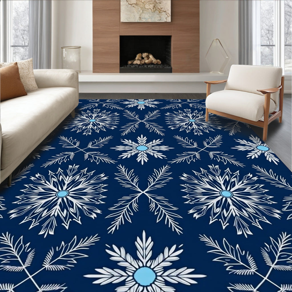 Navy Blue Snowflake Mandala Rug