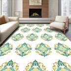 Aqua Gold Floral Crest Medallion Rug