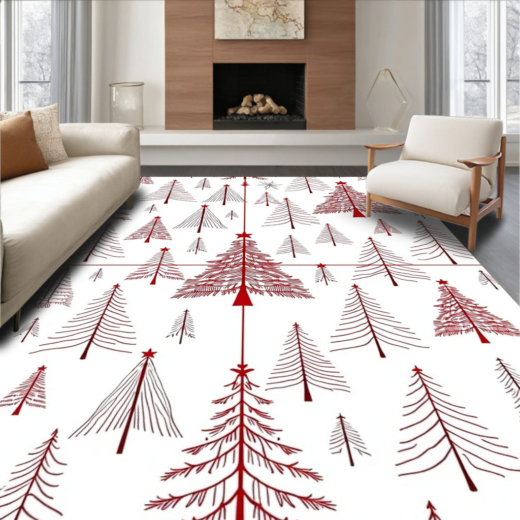 Crimson Red Abstract Christmas Trees Rug