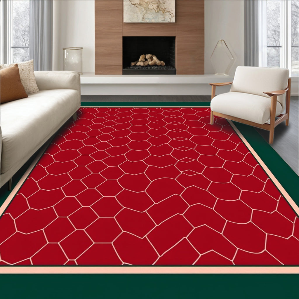 Crimson Cream Organic Cell Network Rug