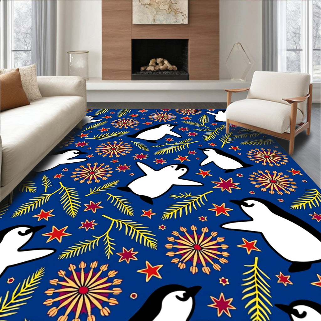 Whimsical Penguin Starburst Foliage Rug
