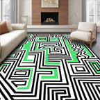 Abstract Maze Green Black Square Rug